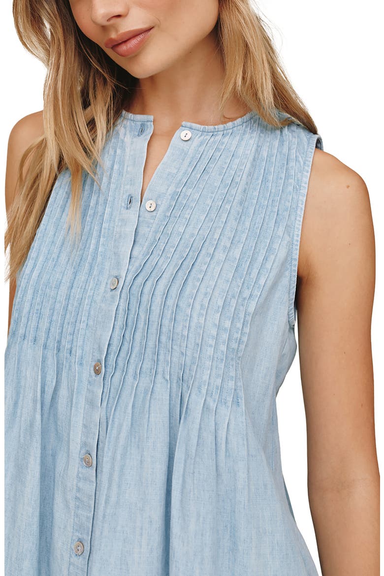 Pintuck Sleeveless Denim Minidress, Alternate, color, SUN BLEACHED WASH