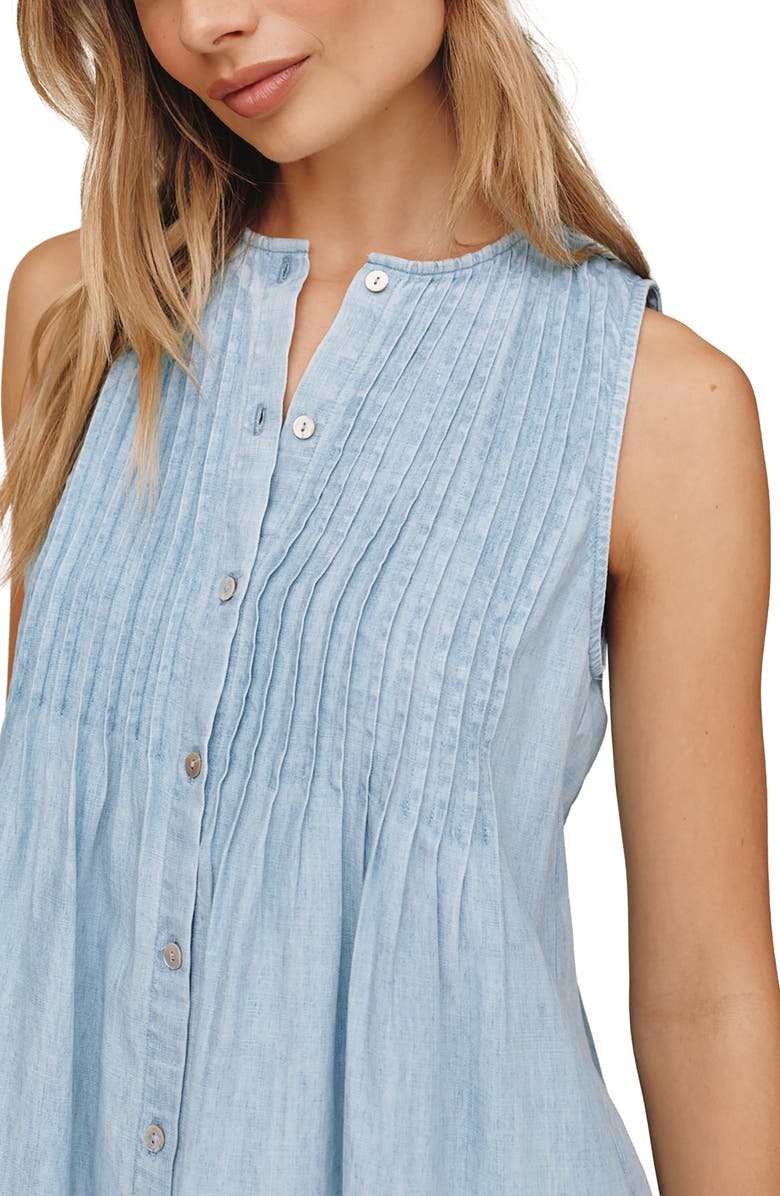 Bella Dahl Pintuck Sleeveless Denim Minidress, Alternate, color, Sun Bleached Wash