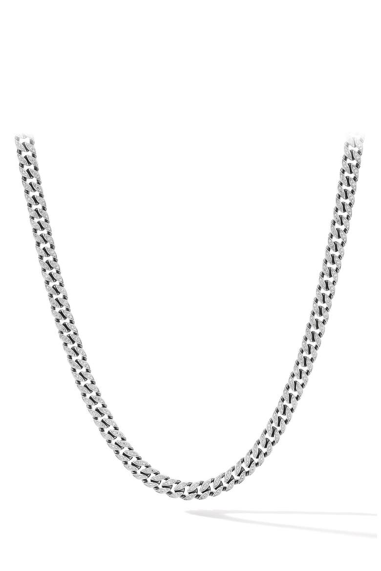 Men's Curb Chain Necklace in Sterling Silver with Diamonds, 8mm, Main, color, SILVER PAVE
