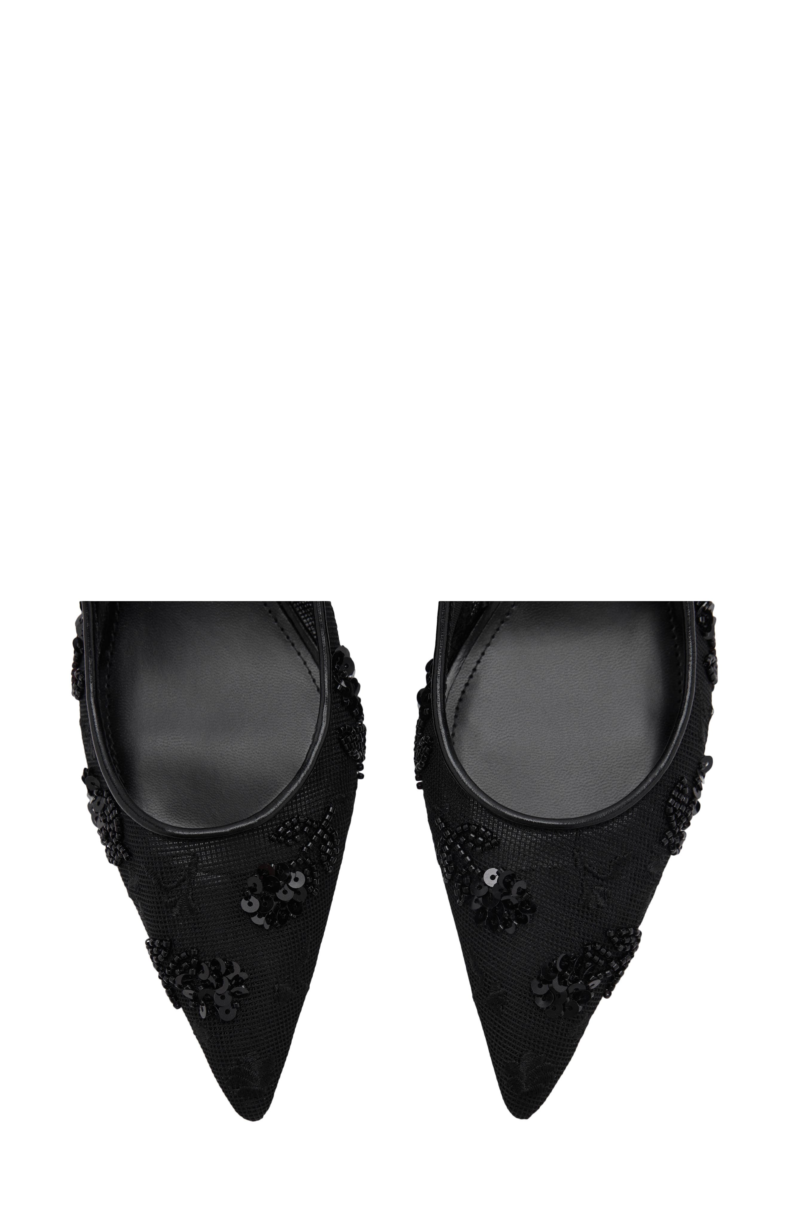 MANGO Kitten Heel Floral Embellished Mesh Slingback Pump, Alternate, color, 