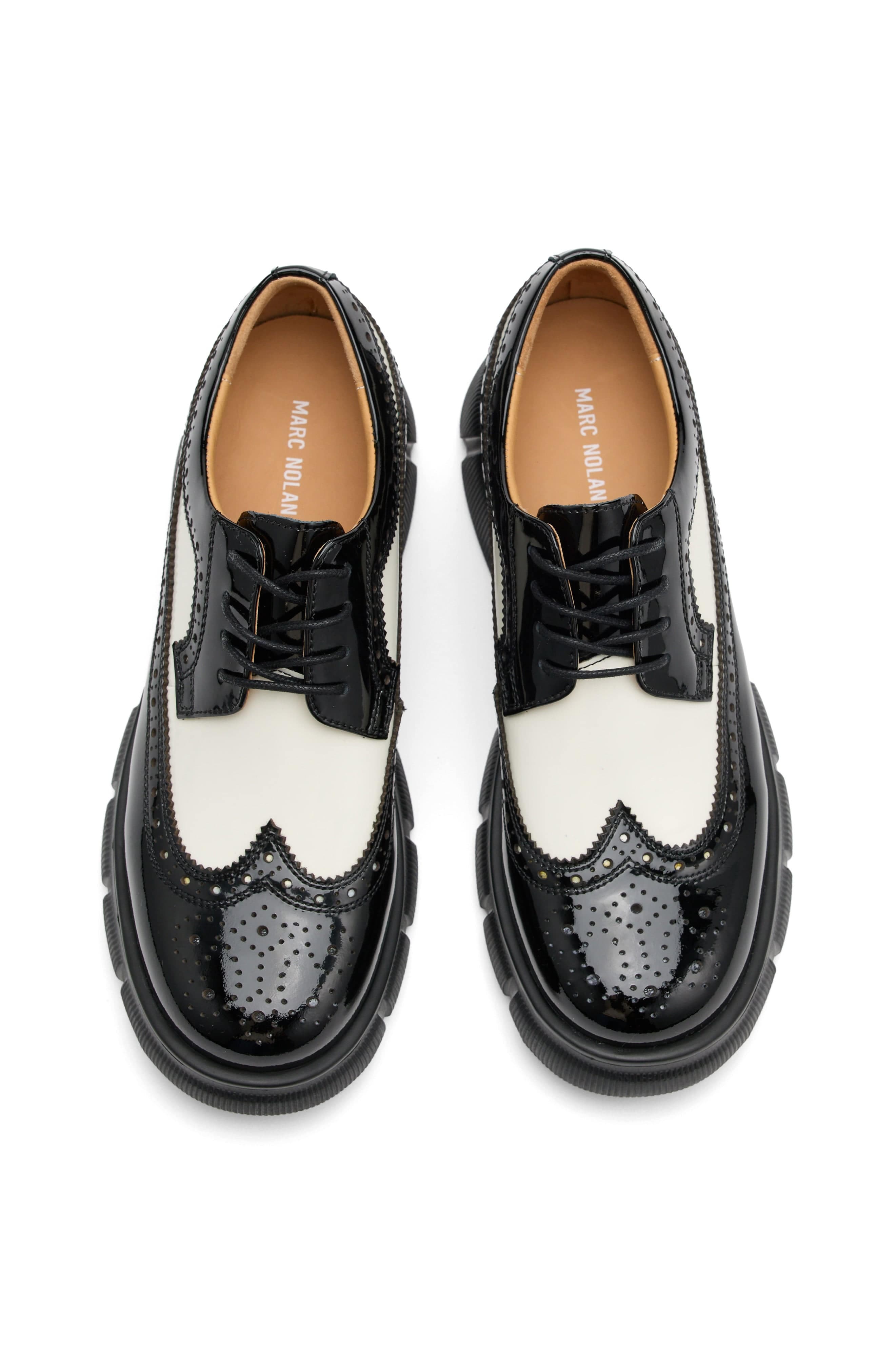 Ms. Alexander Leather Lug Wingtip Derby, Alternate, color, Black/White Patent