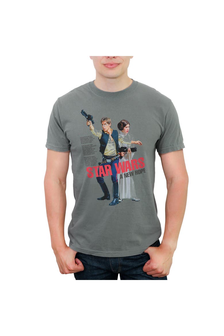 Men's Star Wars Han Solo and Leia Attack Pose  Graphic T-Shirt, Main, color, Grey
