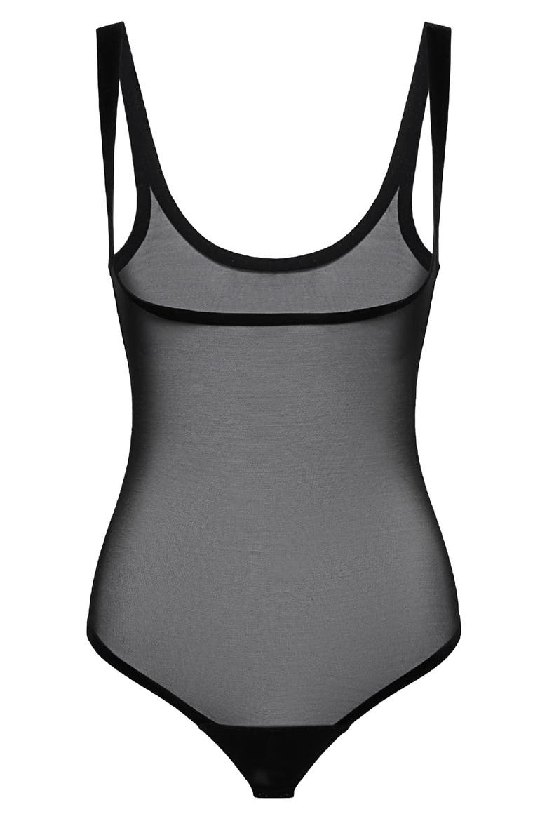 Tulle Forming Underbust Shaper Thong Bodysuit, Alternate, color, BLACK