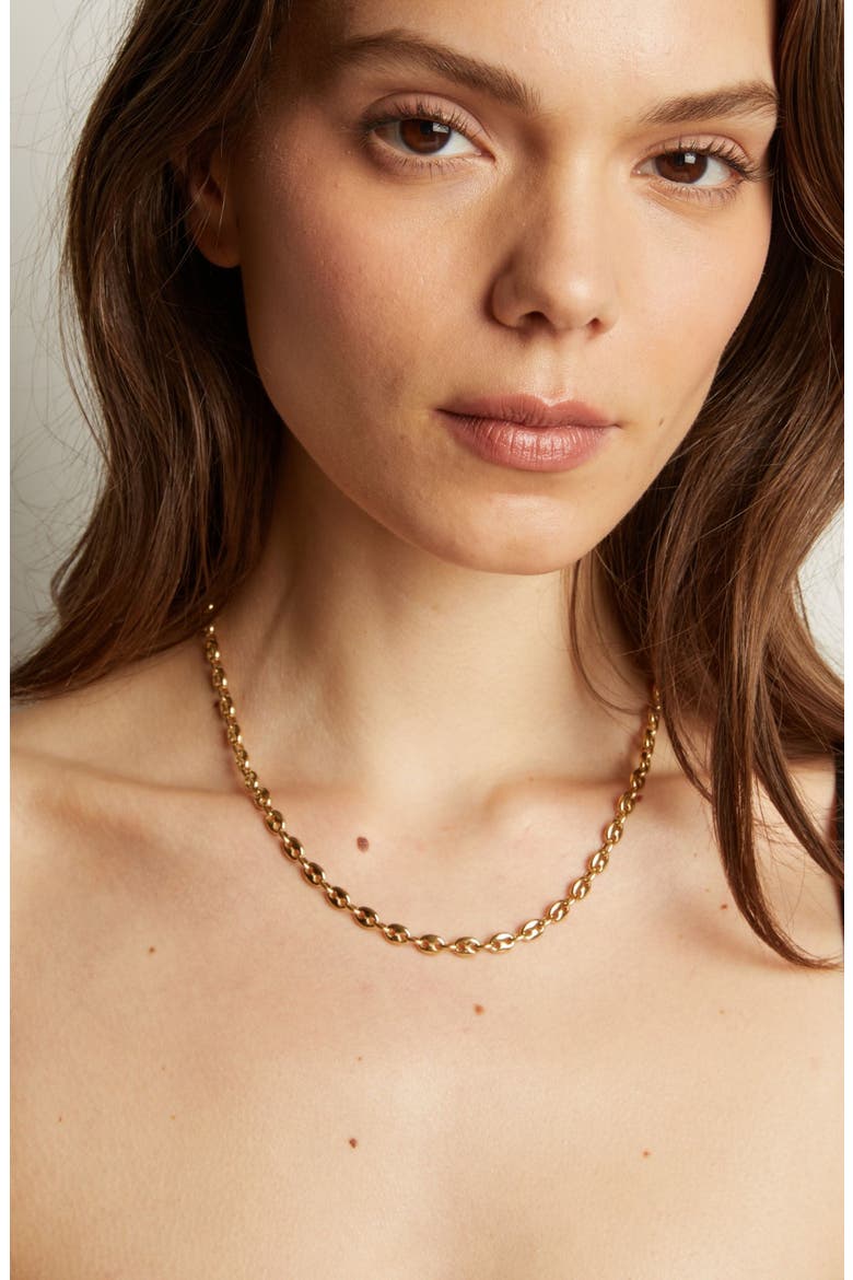 Puffed Mariner Chain Necklace, Main, color, Gold Plated Stainless Steel