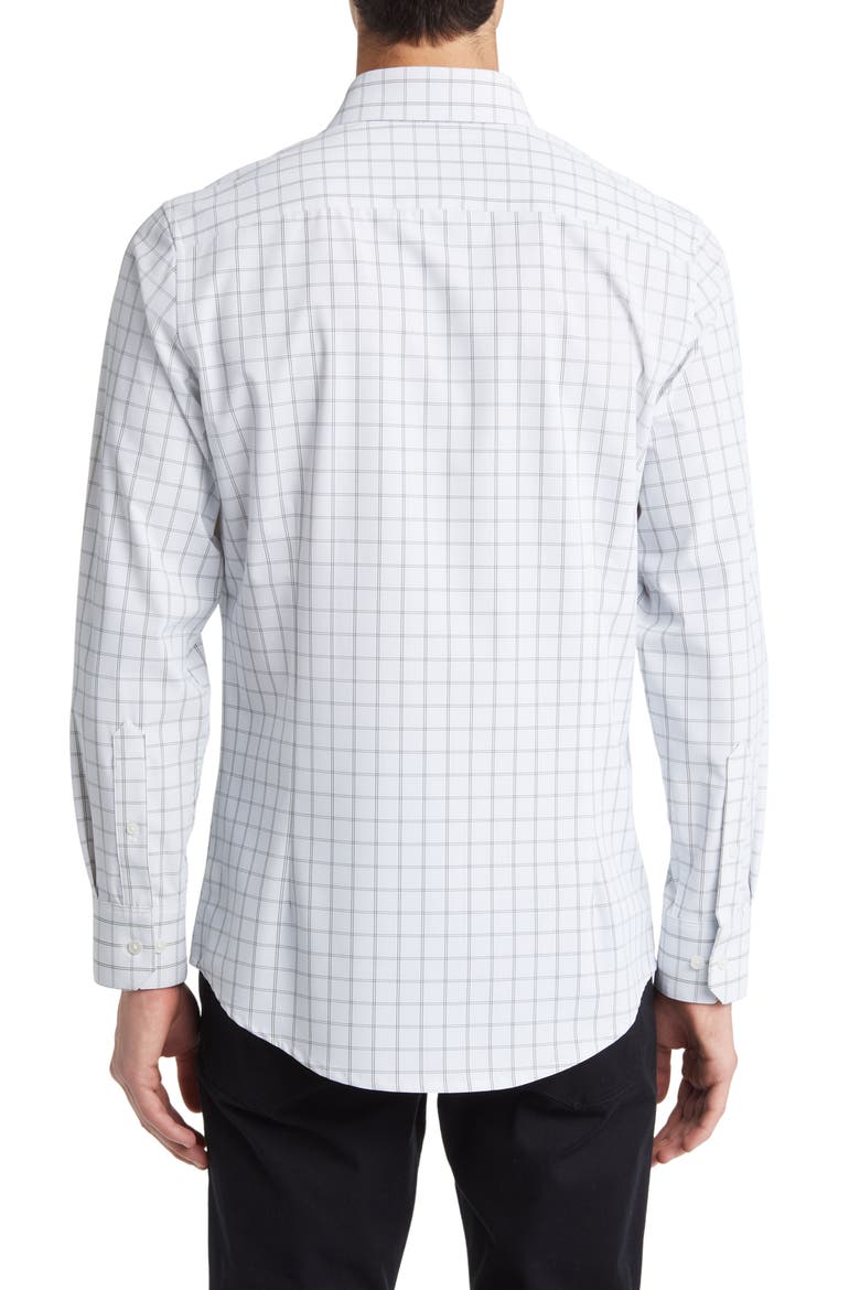 Leeward Trim Fit Sky Hampton Windowpane Plaid Performance Button-Up Shirt, Alternate, color, BLUE