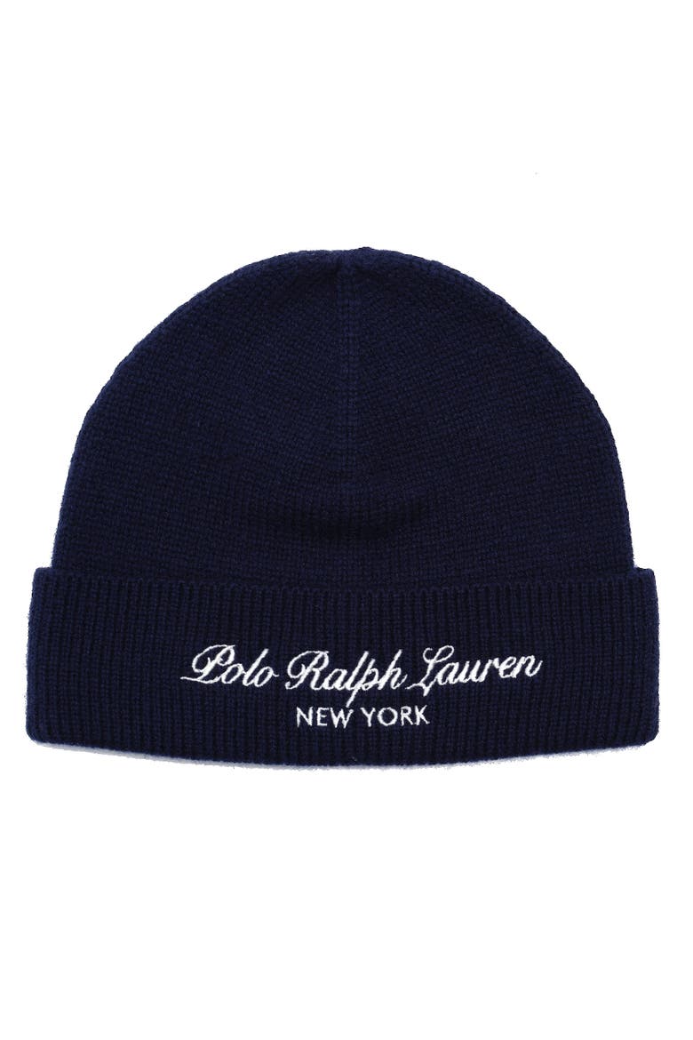 Polo Script Beanie, Main, color, Newport Navy