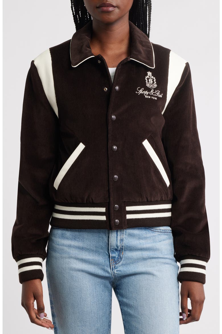 Vendome Corduroy Varsity Jacket, Alternate, color, CHOCOLATE