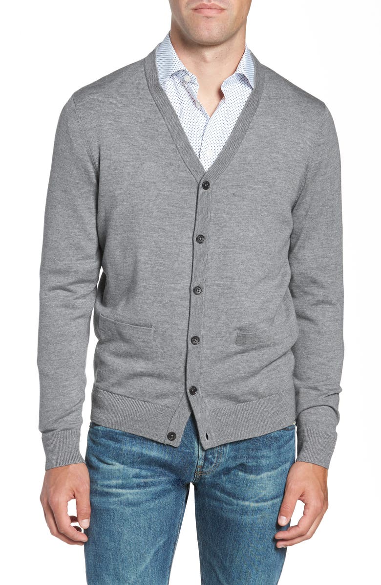 NORDSTROM MEN'S SHOP Merino V-Neck Cardigan, Alternate, color,