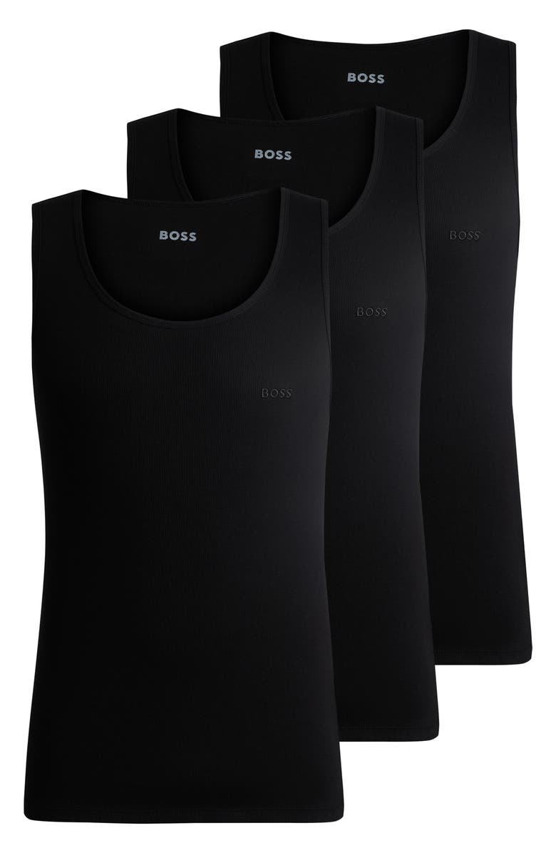 BOSS 3-Pack Ribbed Cotton Tanks, Alternate, color, Black