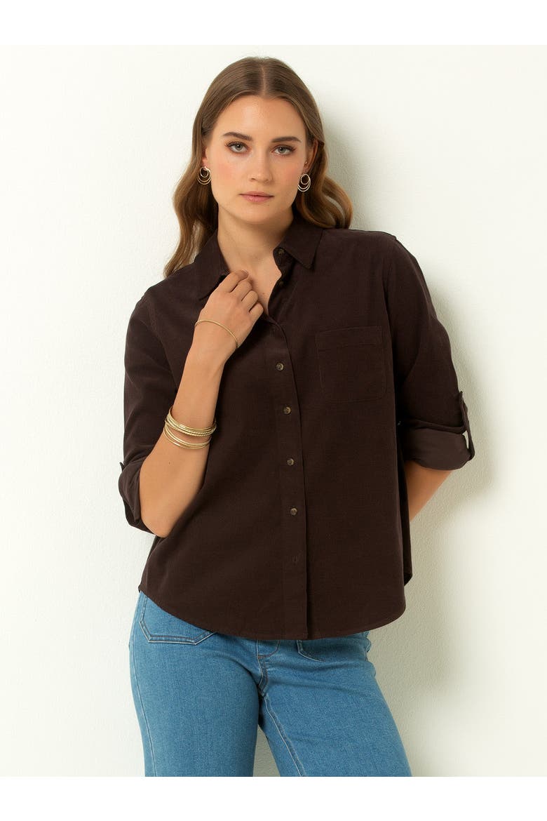 Corduroy Button-Up Shirt, Main, color, Chocolate