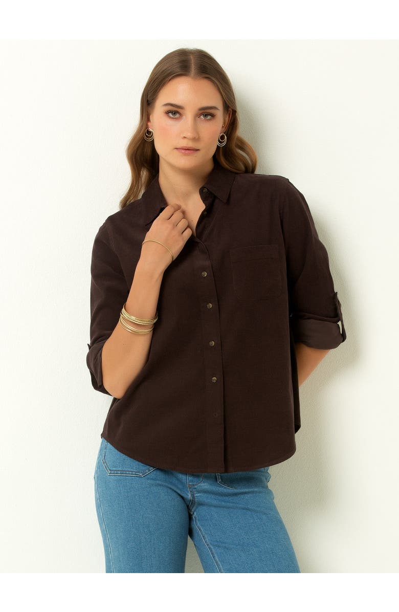 Single Stitch Corduroy Button-Up Shirt, Main, color, Chocolate