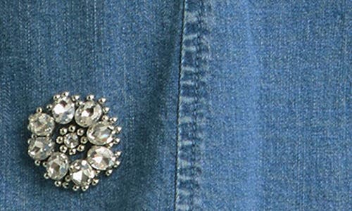 Cinq À Sept Flower Crystal Stretch Denim Shirt In Light Wash