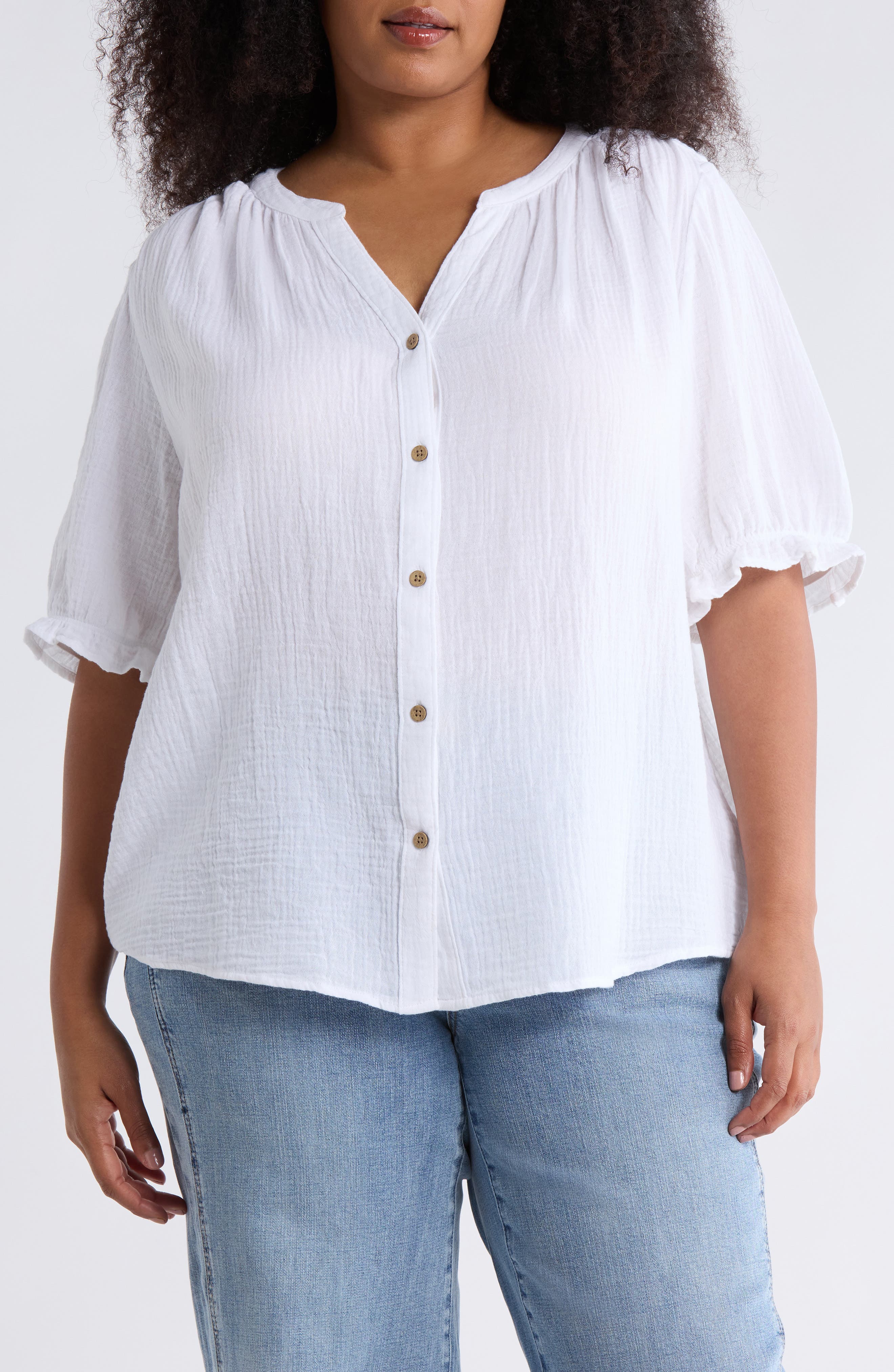 beachlunchlounge Jemma Cotton Gauze Button-Up Shirt