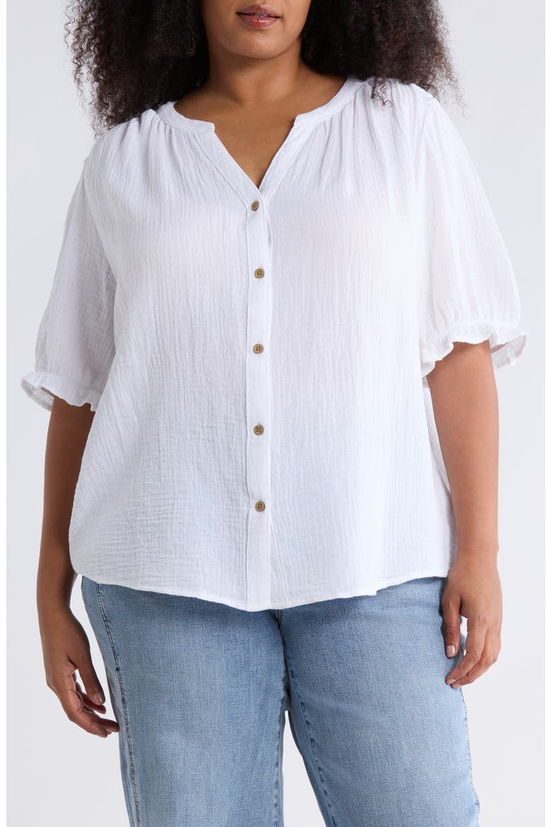 Jemma Cotton Gauze Button-Up Shirt, Main, color, WHITE