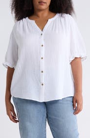 beachlunchlounge Jemma Cotton Gauze Button-Up Shirt