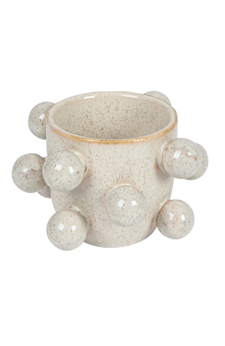 Storied Home 4.25 Inches Round Stoneware Planter with Orbs and Reactive Glaze, Holds 3 Inches Pot, Speckled Cream, Main, color, Cream