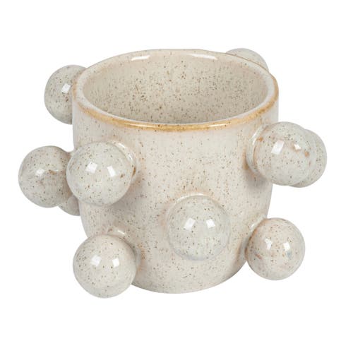 Storied Home 4.25 Inches Round Stoneware Planter With Orbs And Reactive Glaze, Holds 3 Inches Pot, S In White