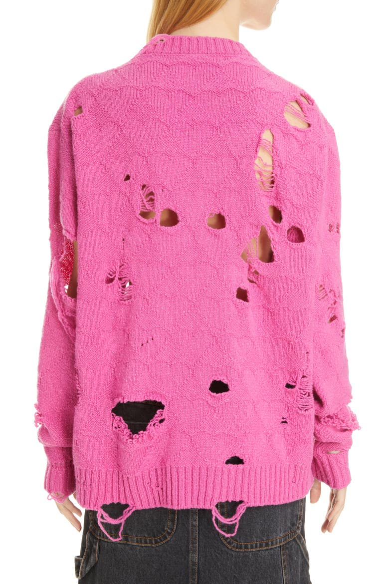 Broken Heart Oversize Distressed Wool Sweater, Alternate, color, PINK