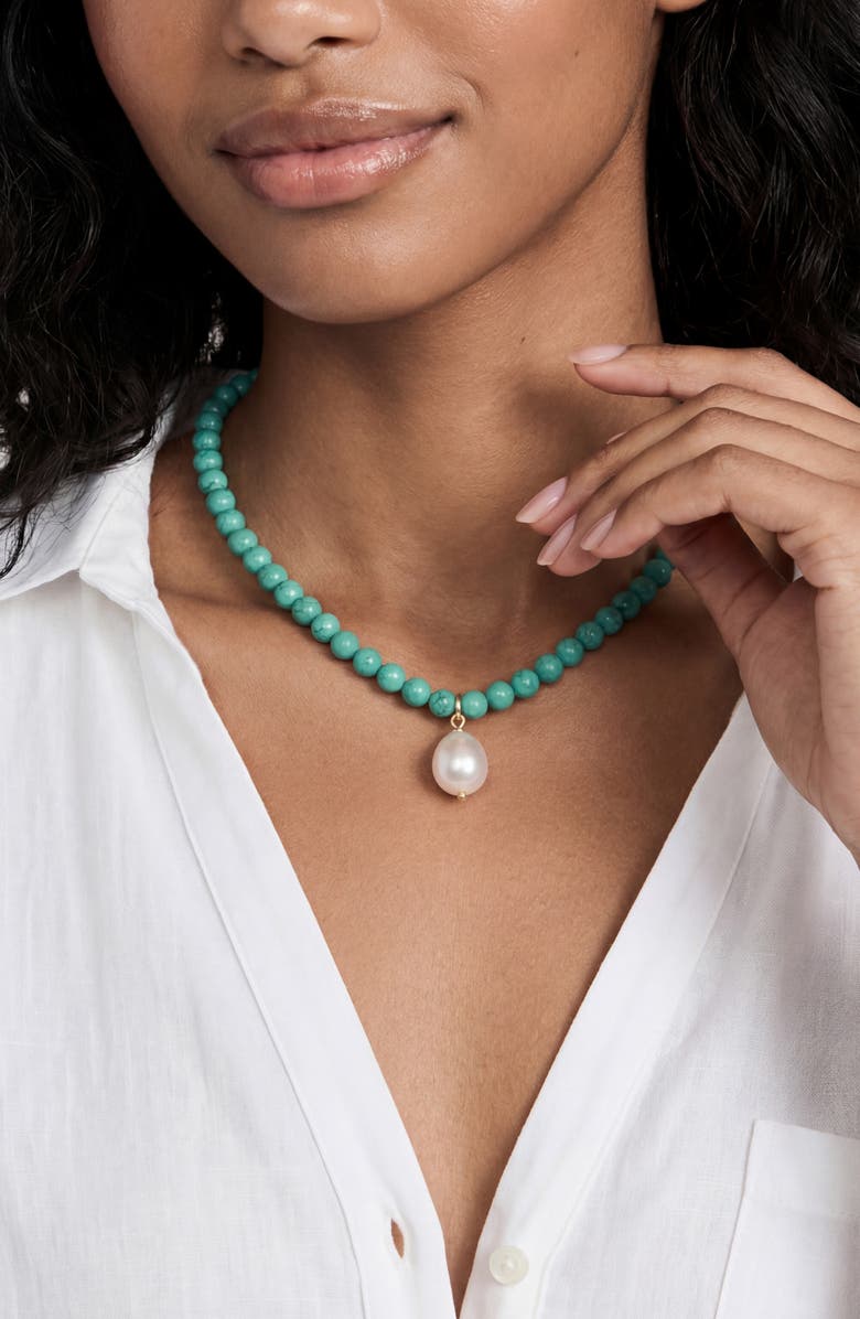Ettika Freshwater Pearl Pendant Beaded Necklace, Alternate, color, Turquoise