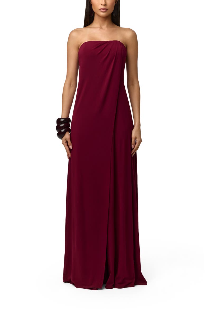 Slinky Strapless Tube Wide Leg Jumpsuit, Main, color, SANGRIA