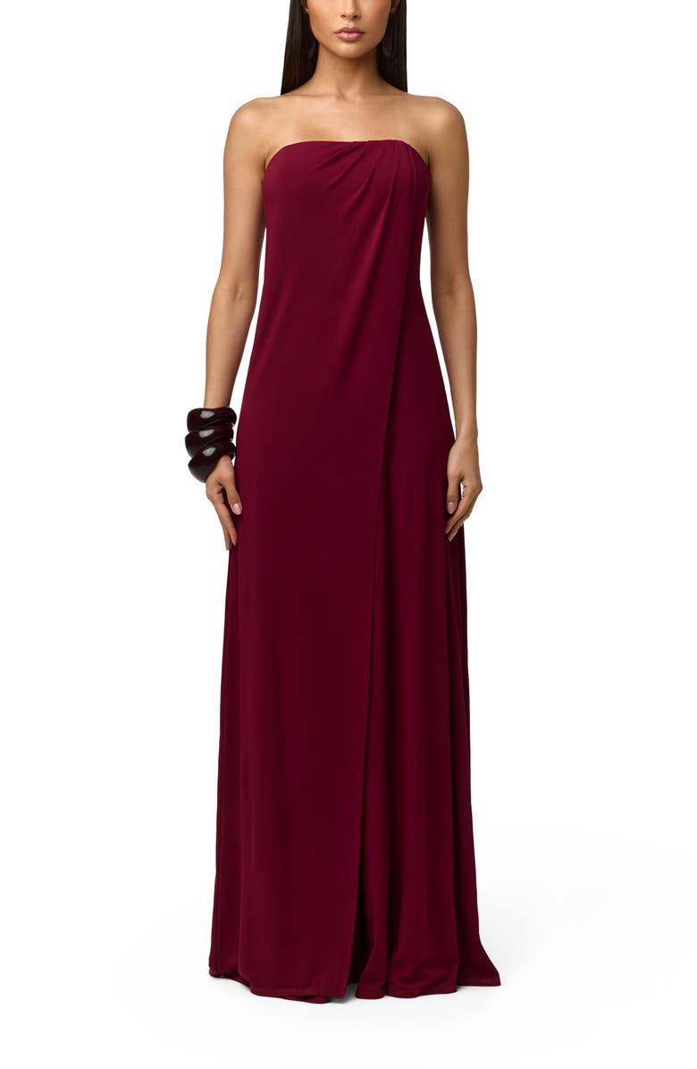 Naked Wardrobe Slinky Strapless Tube Wide Leg Jumpsuit, Main, color, Sangria