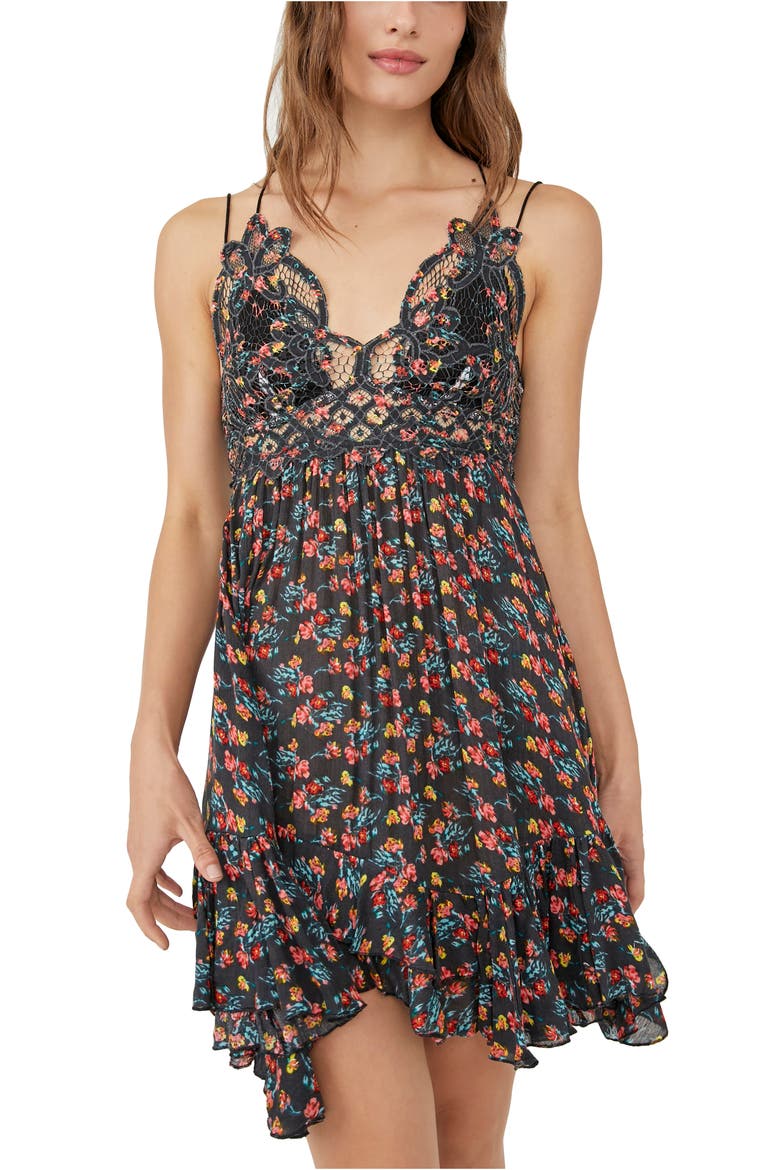 Adella Floral Frilled Chemise, Alternate, color, BLACK COMBO