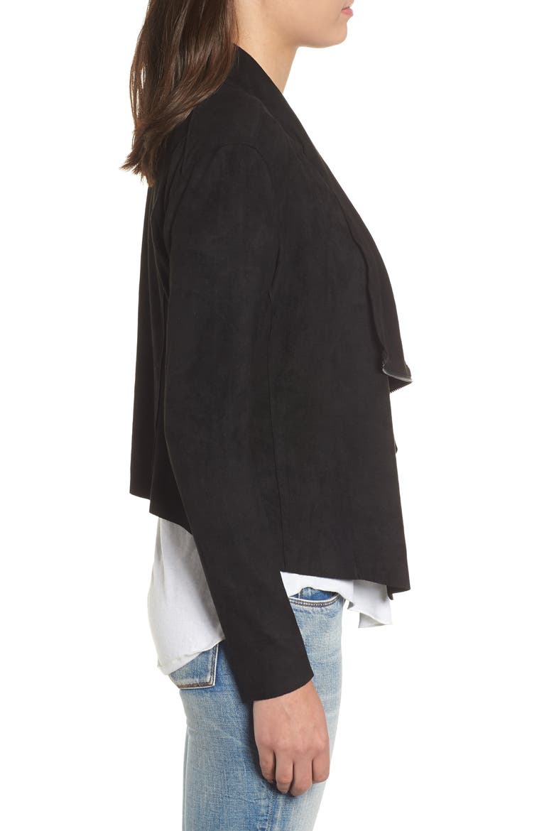 Drape Front Faux Suede Jacket, Alternate, color, BLACK