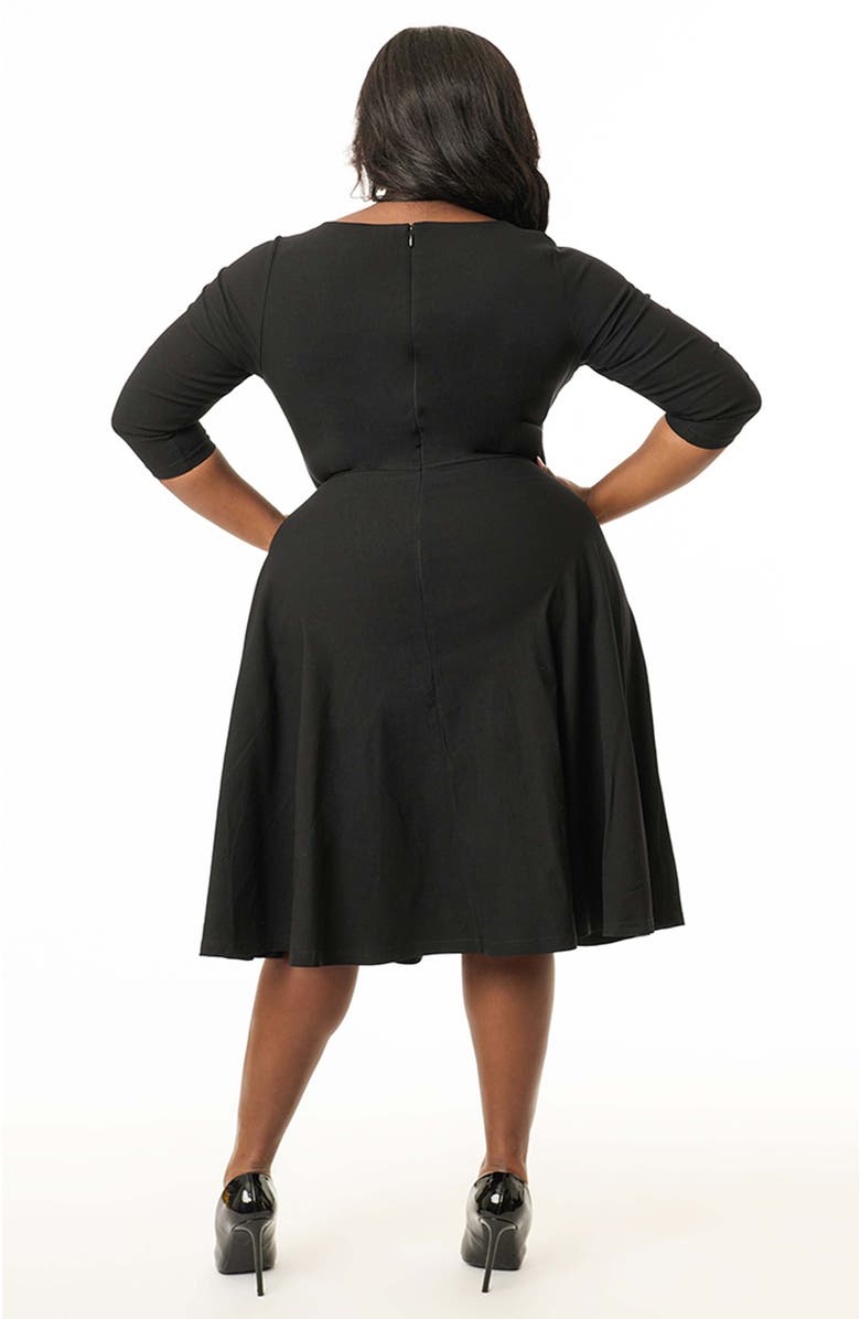 Unique Vintage Plus Size Pleated Bust Swing Dress, Alternate, color, Black