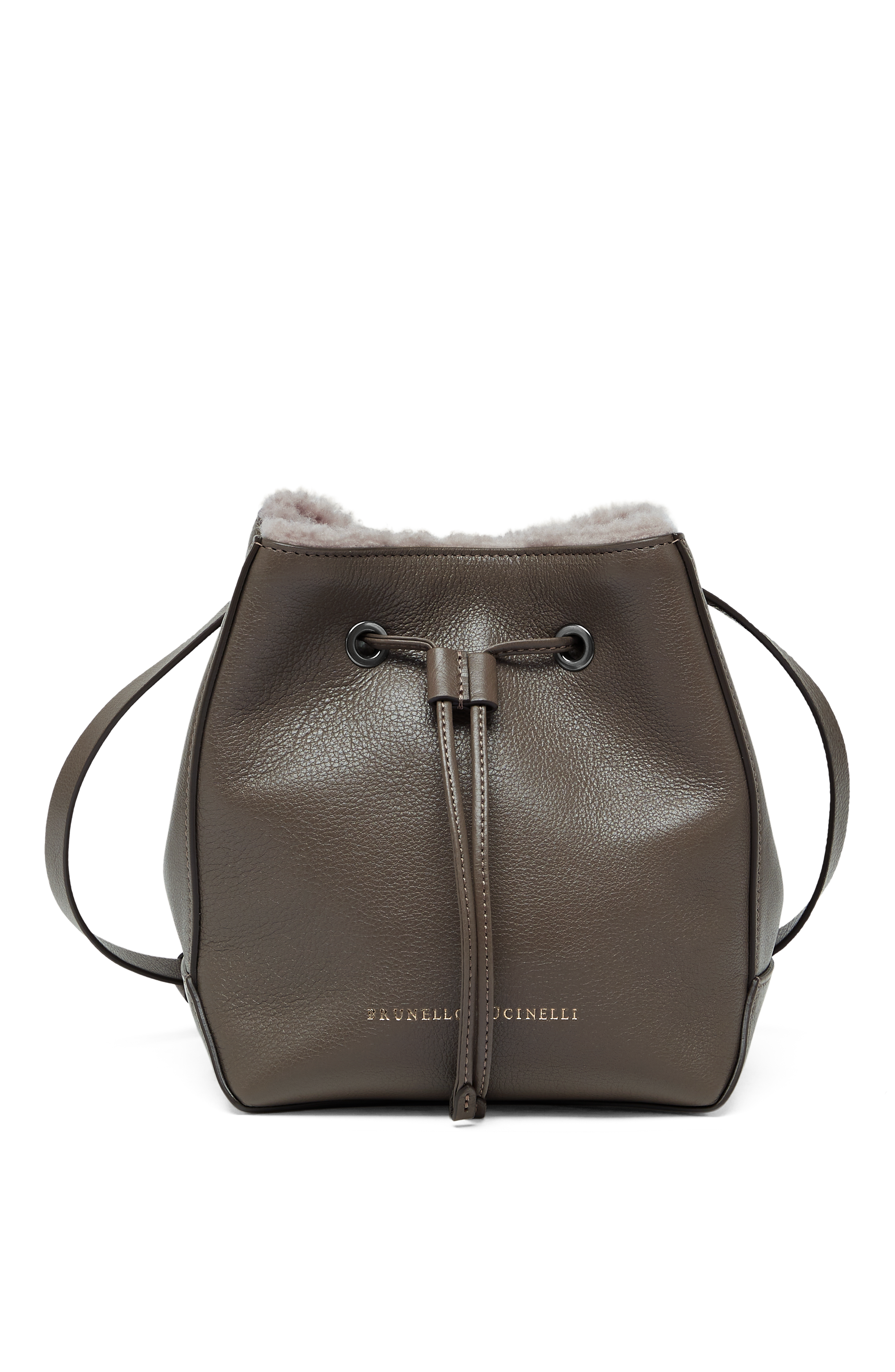 Brunello Cucinelli Classic leather bucket bag with monili, Main, color, 