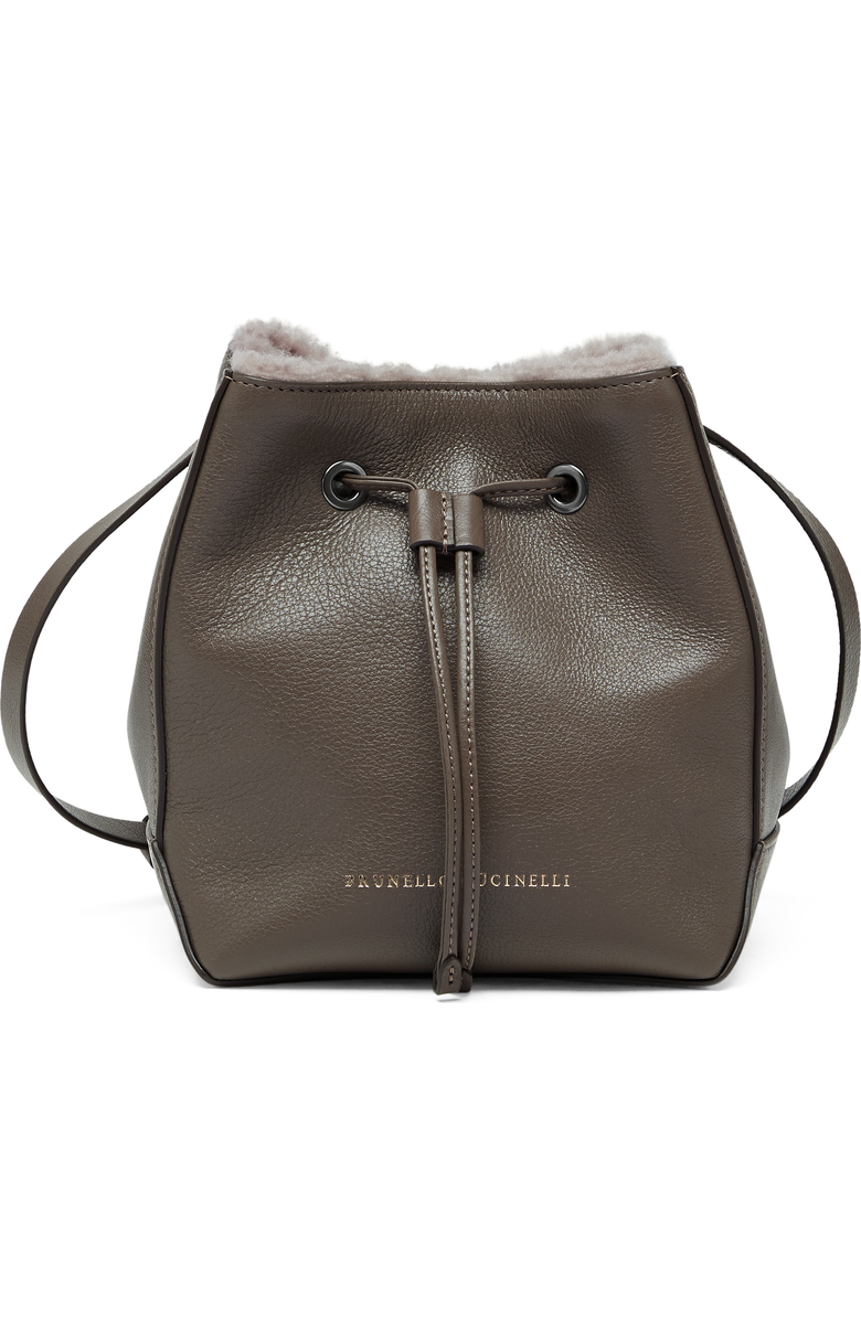 Brunello Cucinelli Classic leather bucket bag with monili, Main, color,