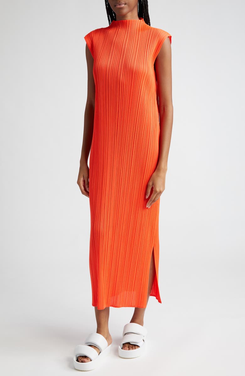 Pleats Please Issey Miyake Monthly Colors April Pleated Dress, Alternate, color, Habanero
