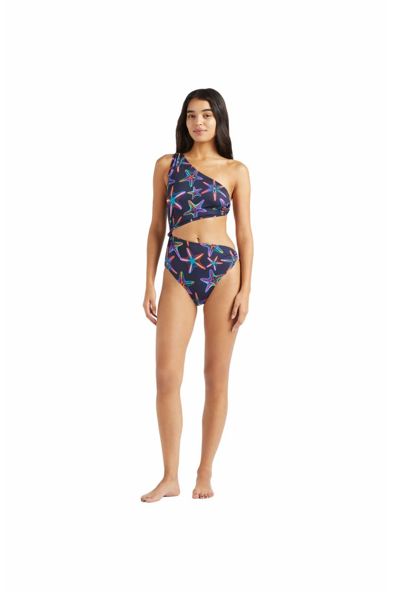 Women's Disco Stars Assymetric Bikini One-Piece Swimsuit, Main, color, BLEU MARINE