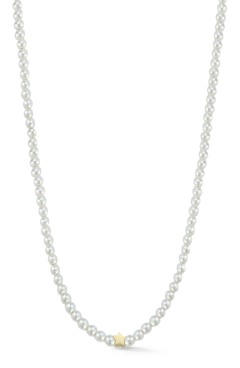SPHERA MILANO Star Charm Cultured Pearl Necklace, Main, color, Gold