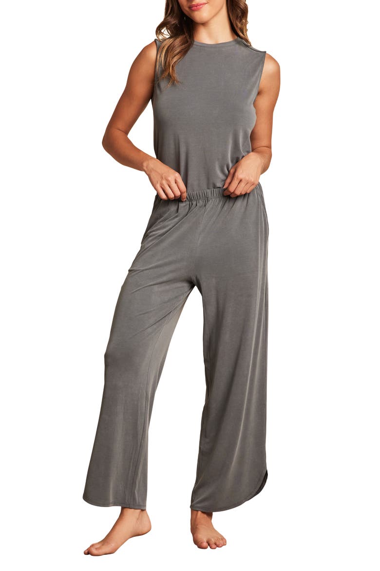 Malibu Collection® Sand Washed Jersey Wide Leg Pajamas, Main, color, DARK STEEL BLUE