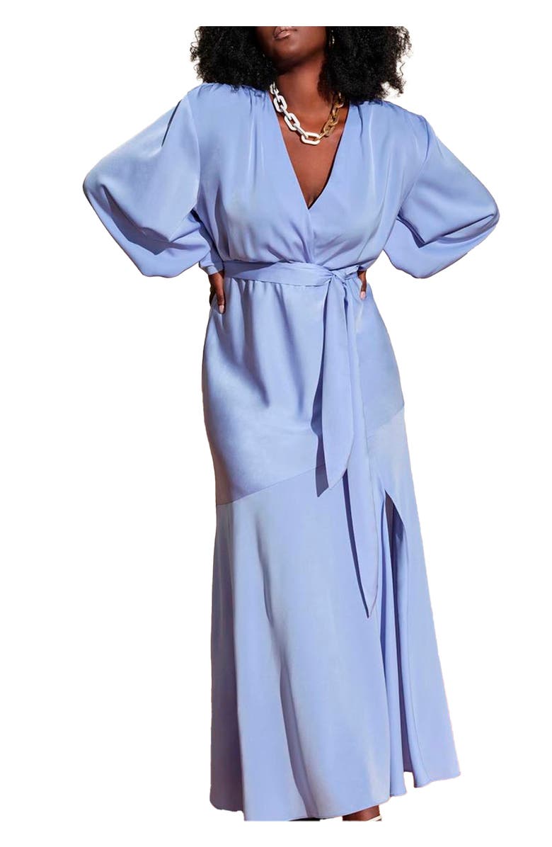 ELOQUII Satin Maxi Dress, Main, color, Periwinkle