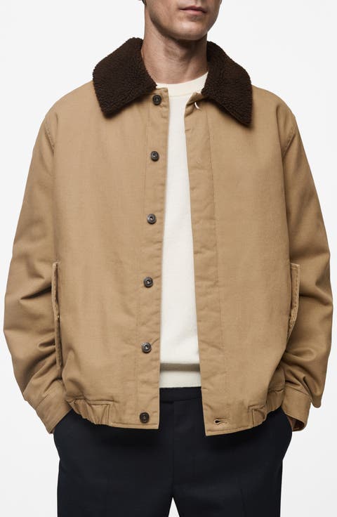 Canvas Insulated Jacket with Faux Shearling Collar