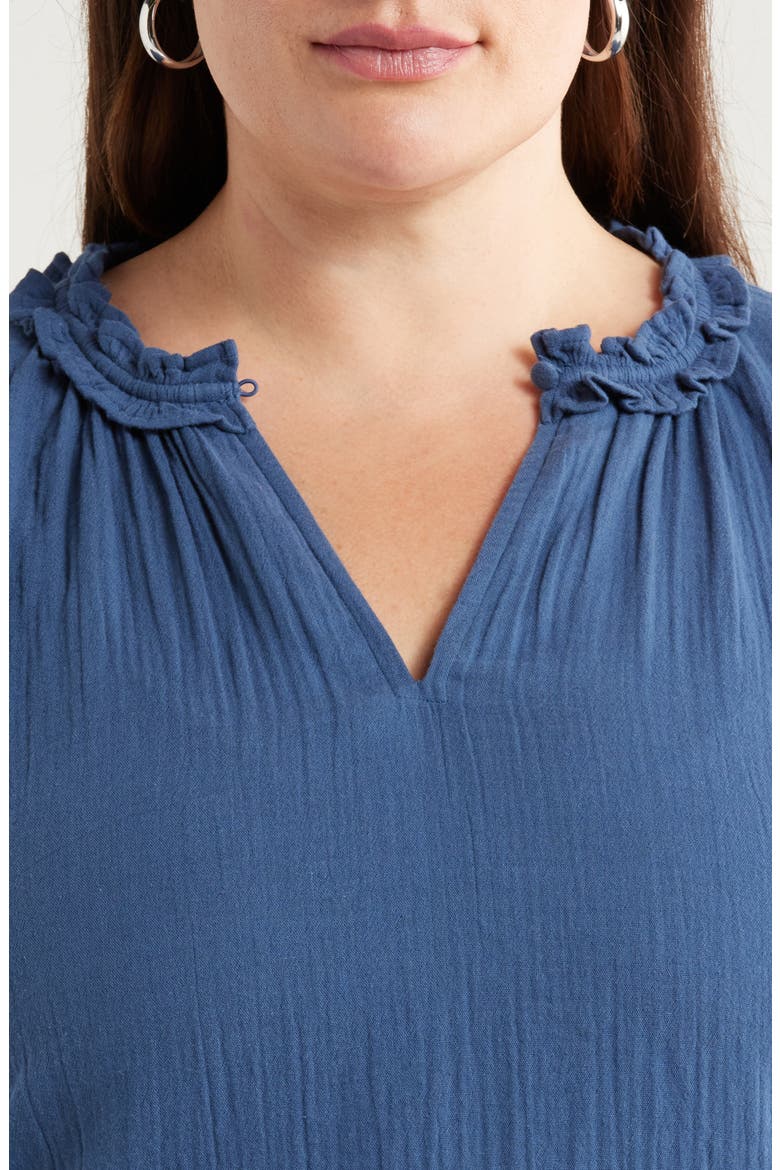 Ruffle Accent Cotton Gauze Top, Alternate, color, NAVY DENIM