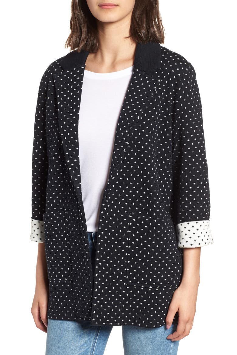 Dot Jacquard Sweater Blazer, Main, color, NAVY IVORY