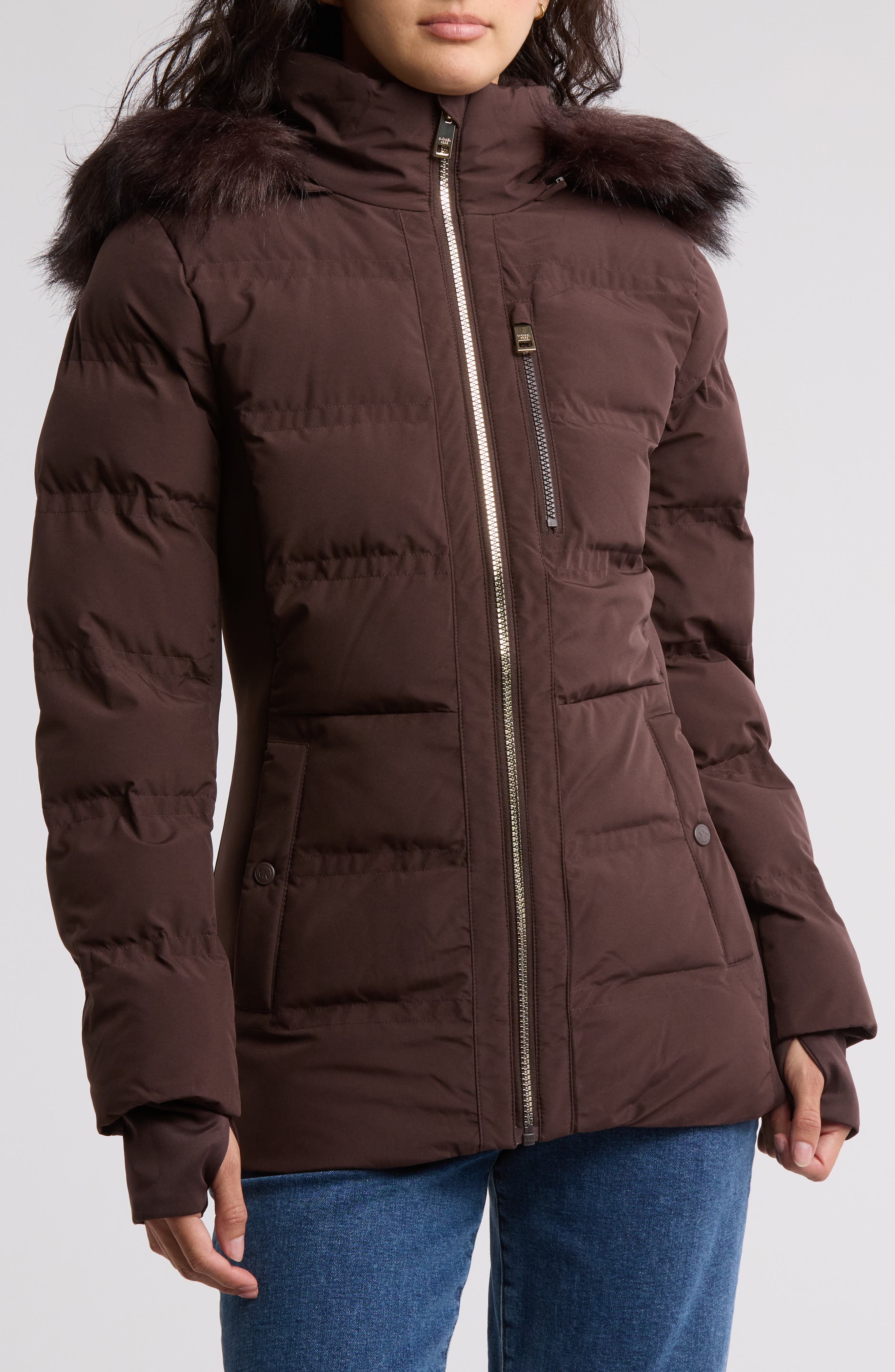 michael michael kors quilted faux fur trim parka