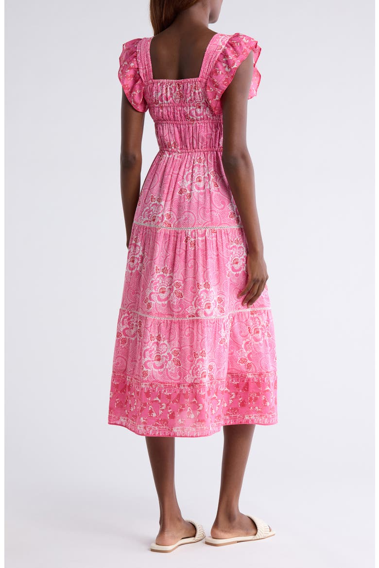 Fleur Flutter Sleeve Cotton & Silk Cover-Up Midi Dress, Alternate, color, BRIGHT PINK