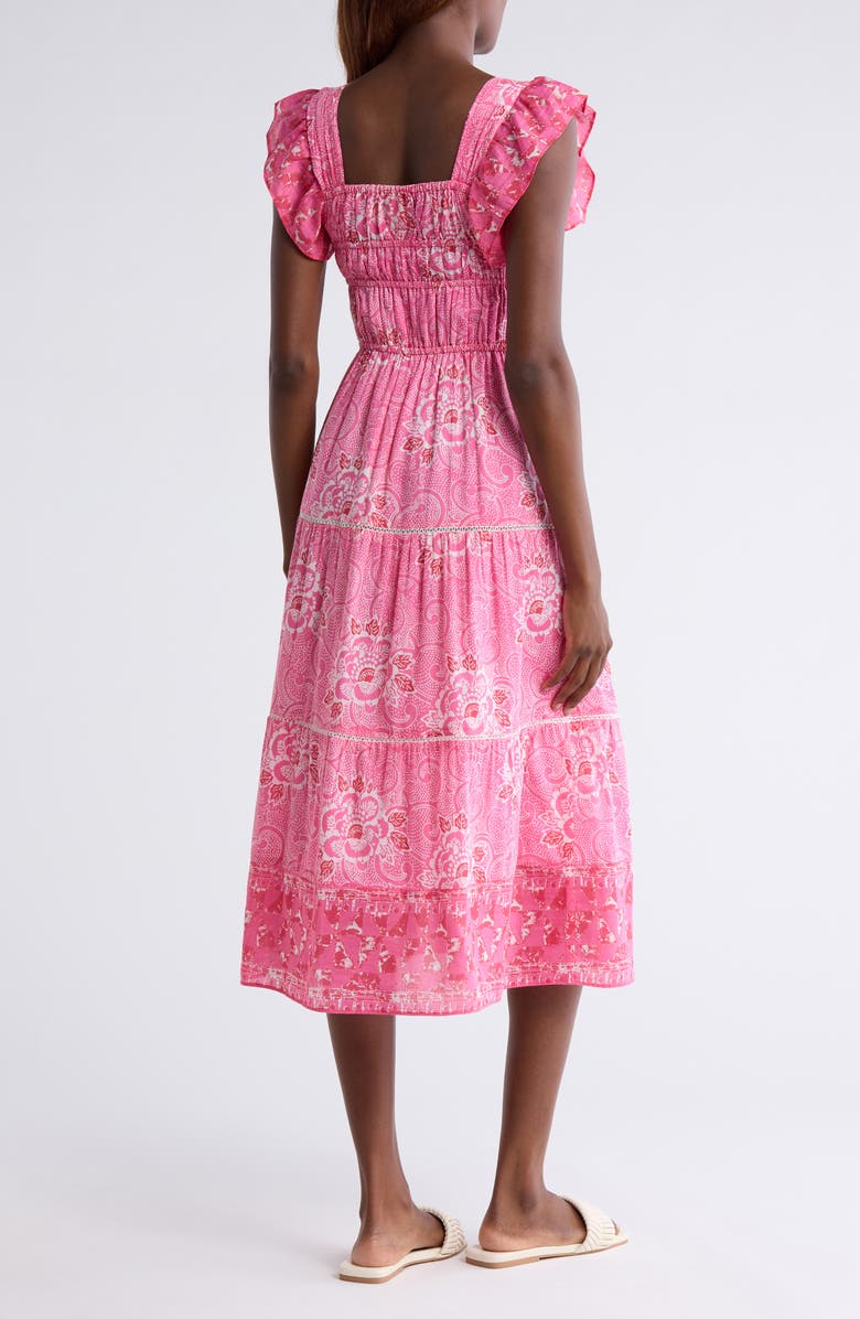 ALICIA BELL Fleur Flutter Sleeve Cotton & Silk Cover-Up Midi Dress, Alternate, color, Bright Pink