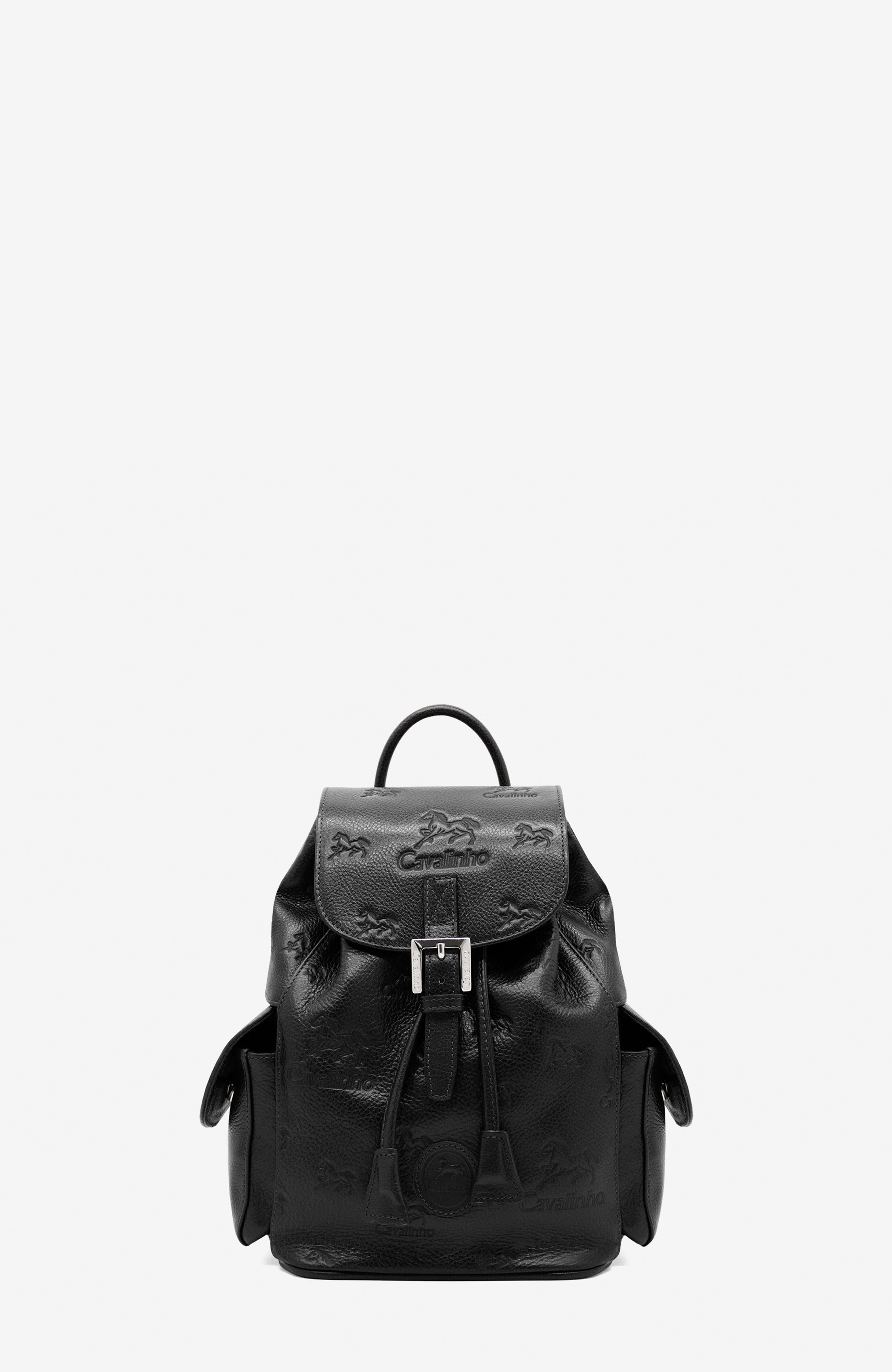Cavalo Lusitano 545 Embossed Leather Backpack, Main, color, Black