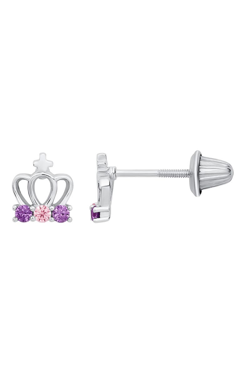 Mignonette Sterling Silver & Cubic Zirconia Crown Stud Earrings, Alternate, color, Silver