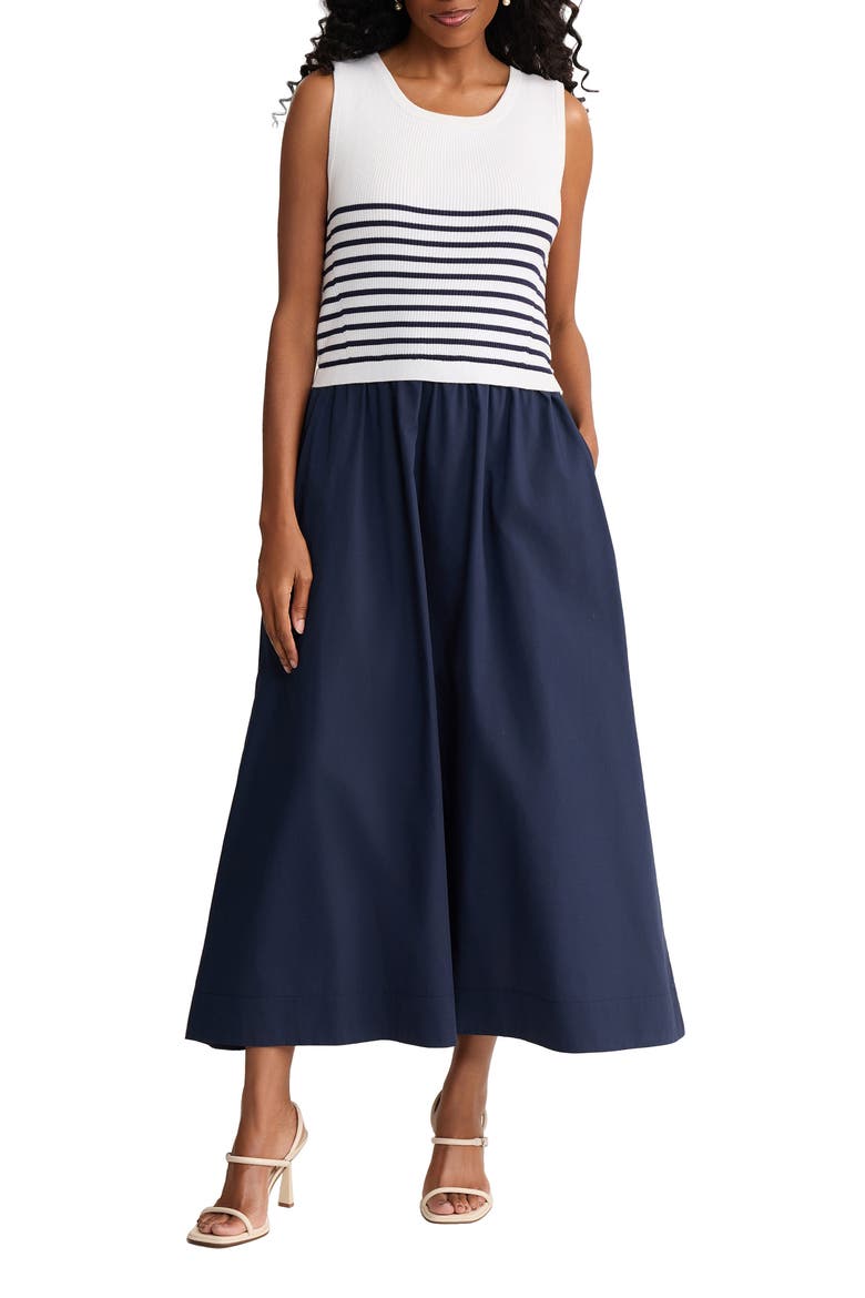 Sleeveless Mixed Media Maxi Dress, Main, color, PACIFIC NAVY MULTI