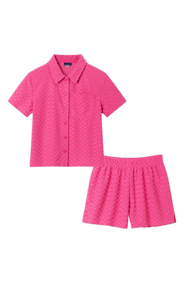 Andy & Evan Kids' Terry Button-Up Shirt & Shorts Set, Main, color,