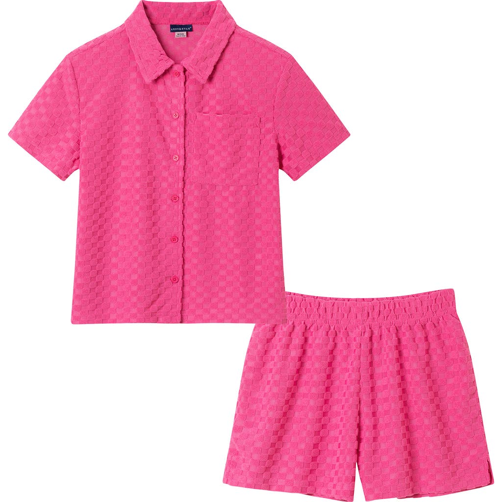 ANDY & EVAN ANDY & EVAN KIDS' TERRY BUTTON-UP SHIRT & SHORTS SET