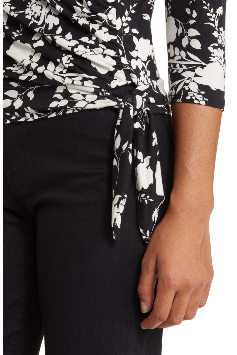 Faux Tie Wrap Top, Alternate, color, BLACK/ IVORY