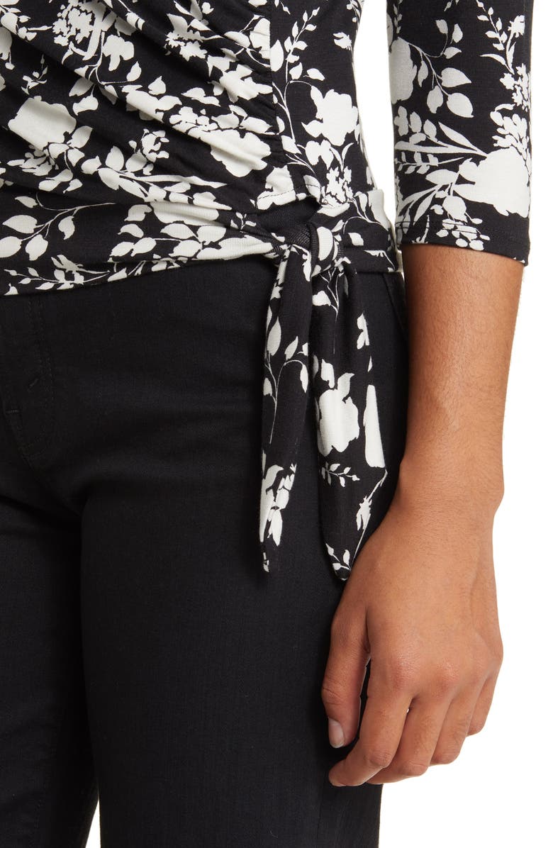 Loveappella Faux Tie Wrap Top, Alternate, color, Black/ Ivory