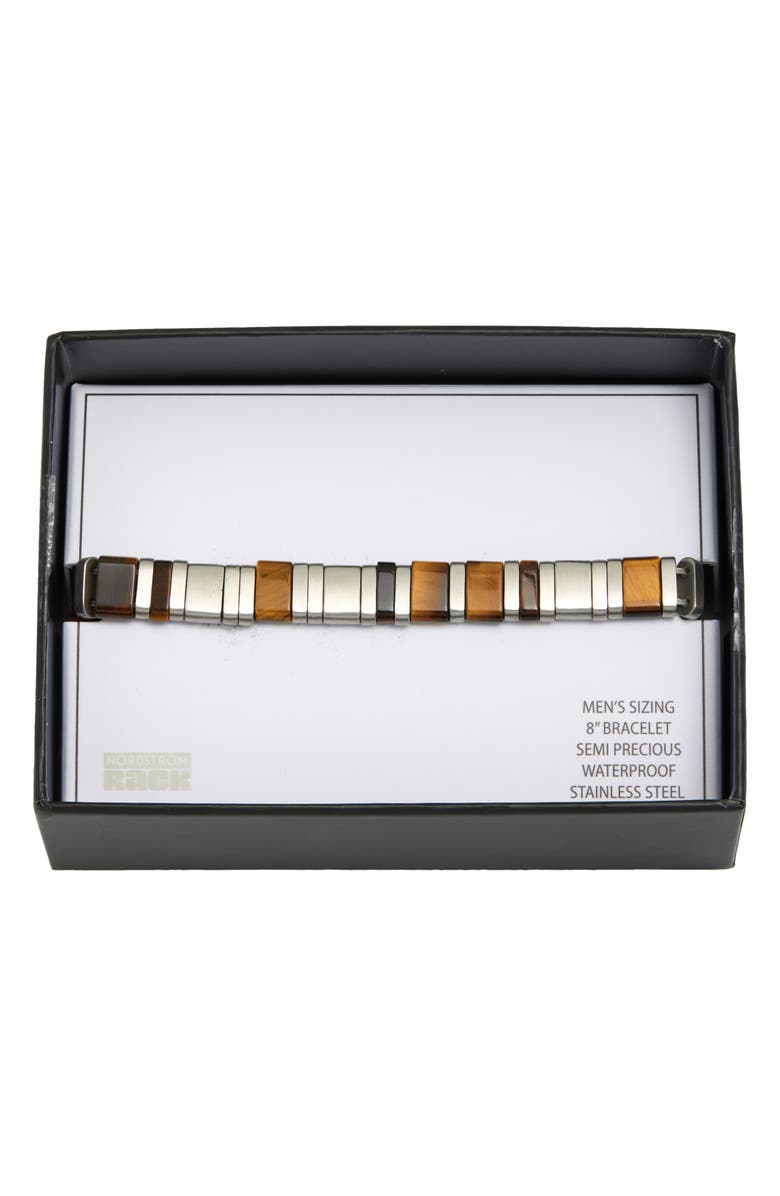 NORDSTROM RACK Men's Stainless Steel & Tiger's Eye Square Link Bracelet, Main, color,