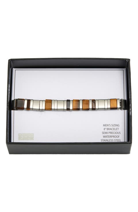 Men's Stainless Steel & Tiger's Eye Square Link Bracelet